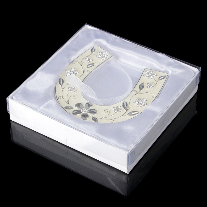 Сувенир «Подкова», с цветами, подвесная, 10×0,5×10 см, с кристаллами Сваровски