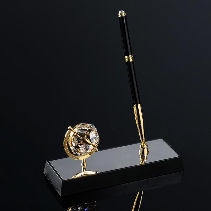 фото Ручка на подставке «глобус», 16×6×20 см, с кристаллами