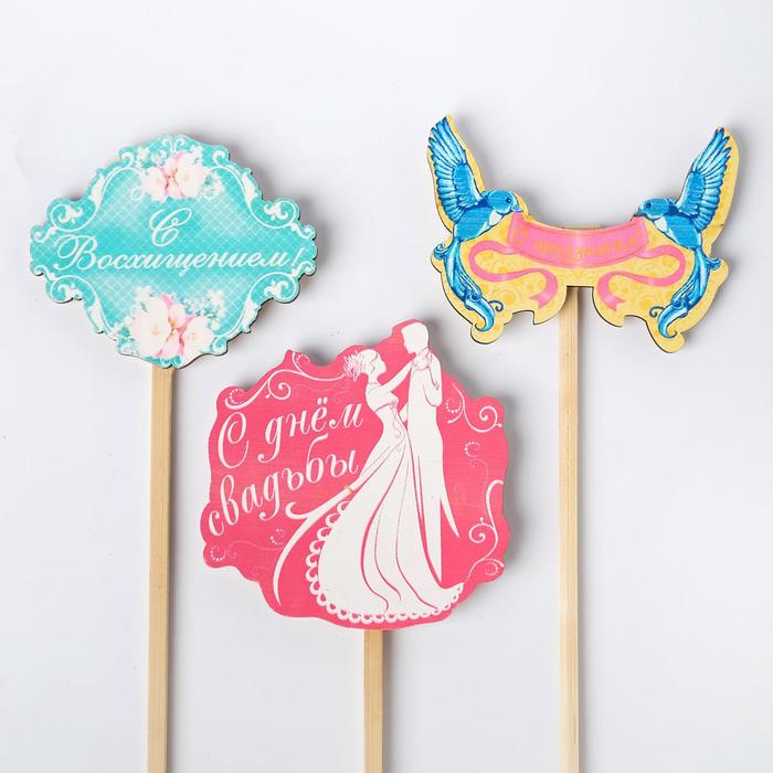 Декор на палочке «Совет да любовь», набор 6 шт, 6 х 6 см