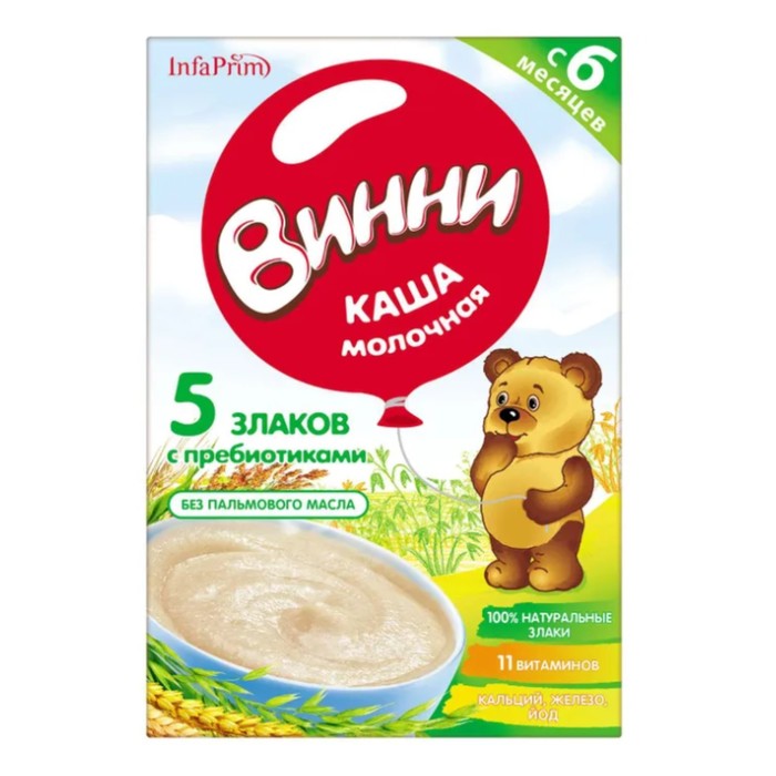 

Каша ВИННИ молочная 5 злаков/пребиотиками 200г