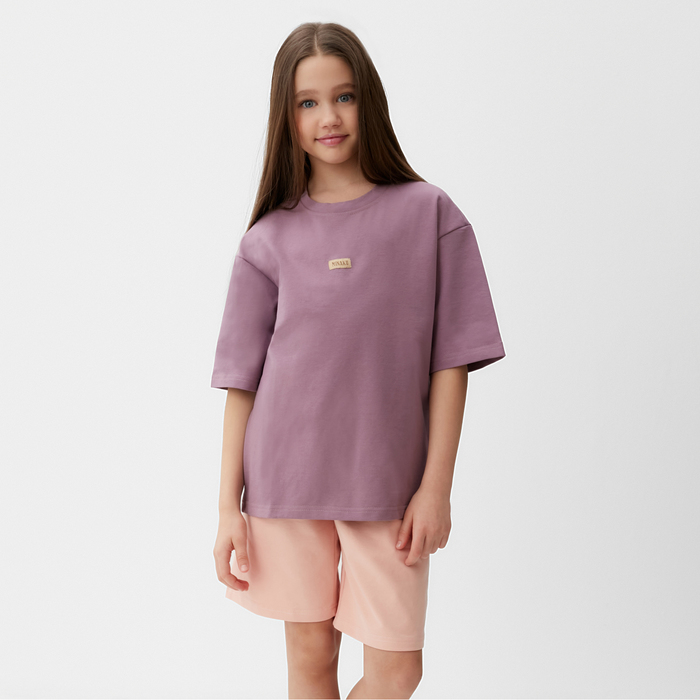 Костюм для девочки (футболка, шорты) MINAKU цвет пыльно-сиреневый/ бежевый, рост 98 см