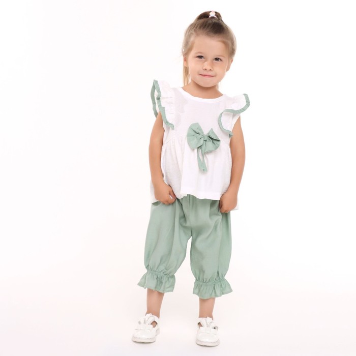 Комплект для девочки (футболка/штанишки), цвет белый/зелёный, рост 98см