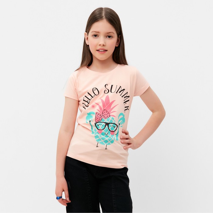 Футболка для девочки, цвет персик, рост 134см пижама футболка шорты для девочки цвет персик розовый рост 134см