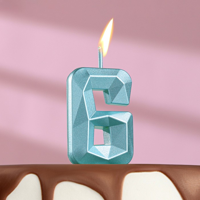 Свеча в торт на шпажке «Алмаз», цифра 6, голубая, 4,8х2,6 см