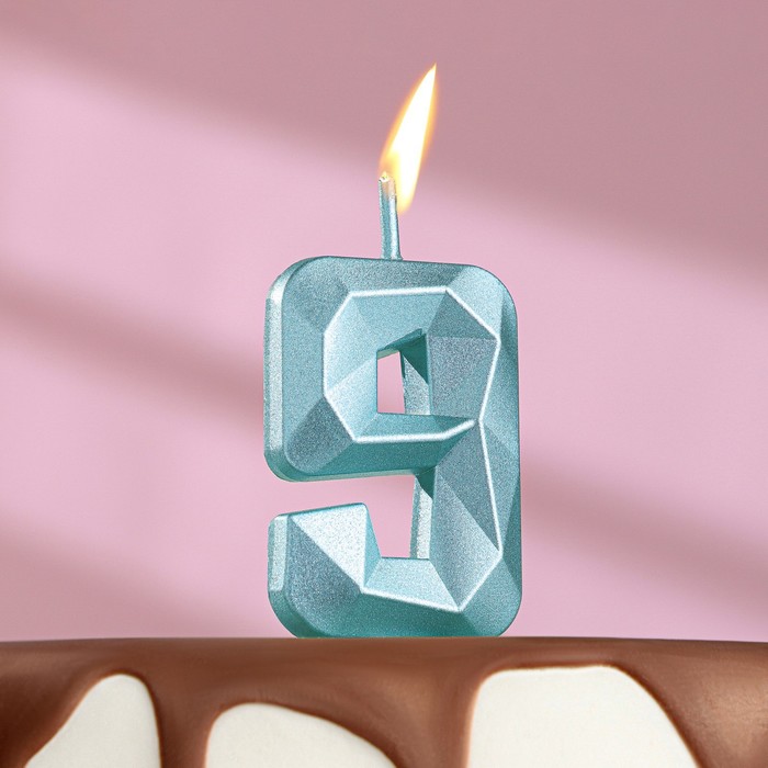 Свеча в торт на шпажке «Алмаз», цифра 9, голубая, 4,8х2,6 см свеча в торт на шпажке алмаз цифра 9 золотая 13 см