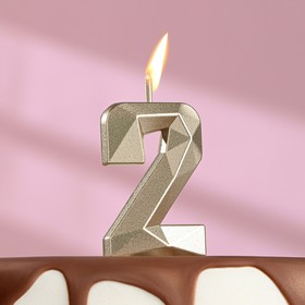 Свеча в торт на шпажке «Алмаз», цифра "2", шампань, 4,8х2,6 см