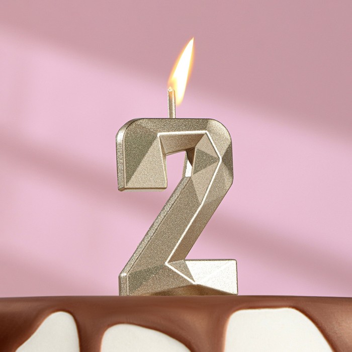 Свеча в торт на шпажке «Алмаз», цифра 2, шампань, 4,8х2,6 см