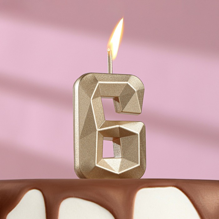 Свеча в торт на шпажке «Алмаз», цифра 6, шампань, 4,8х2,6 см