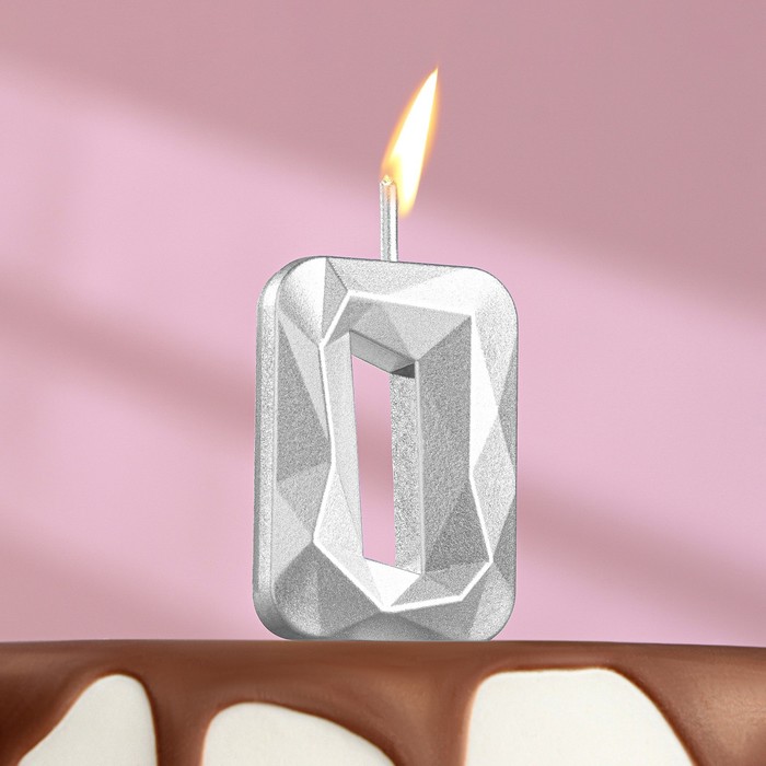 Свеча в торт на шпажке «Алмаз», цифра 0, серебряная, 4,8х2,6 см свеча в торт на шпажке алмаз цифра 1 серебряная 13 см