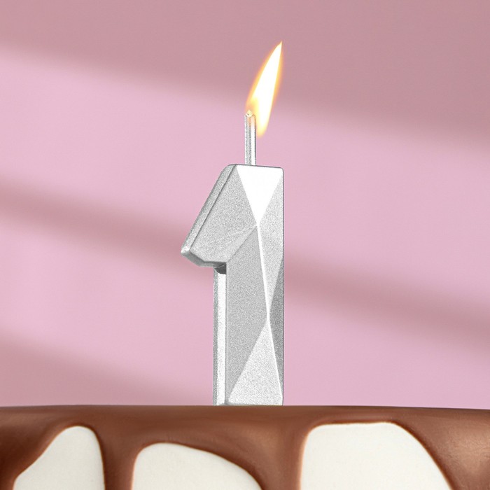 Свеча в торт на шпажке «Алмаз», цифра 1, серебряная, 4,8х2,6 см свеча в торт на шпажке алмаз цифра 1 серебряная 13 см