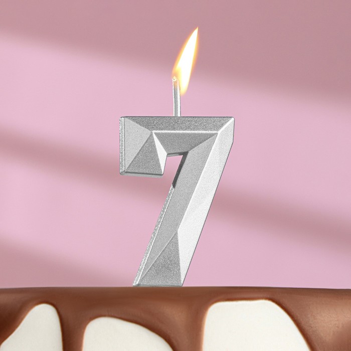Свеча в торт на шпажке «Алмаз», цифра 7, серебряная, 4,8х2,6 см свеча в торт на шпажке алмаз цифра 1 серебряная 13 см