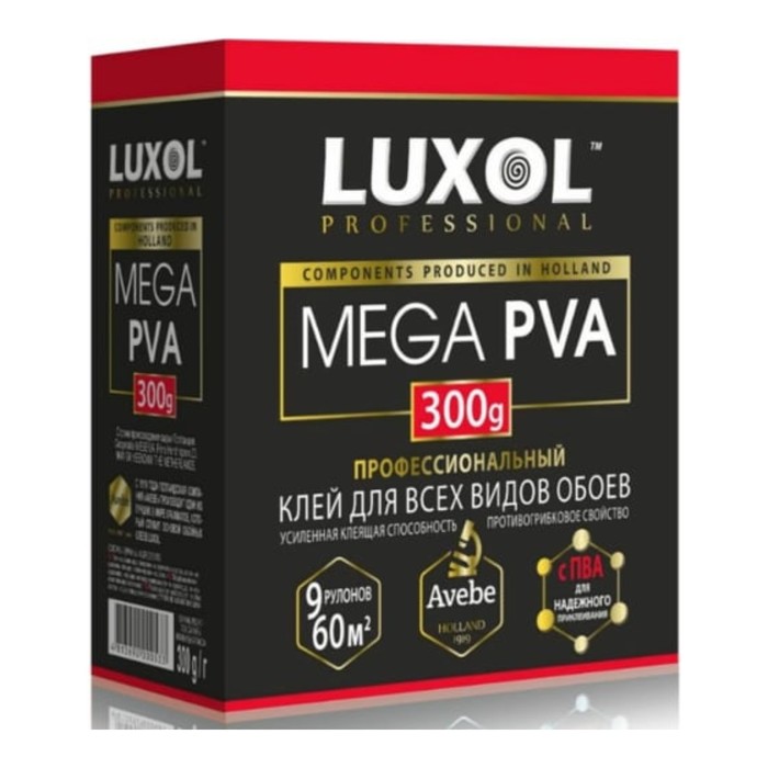 фото Клей обойный luxol mega pva, универсальный, для всех видов обоев, коробка, 300 г