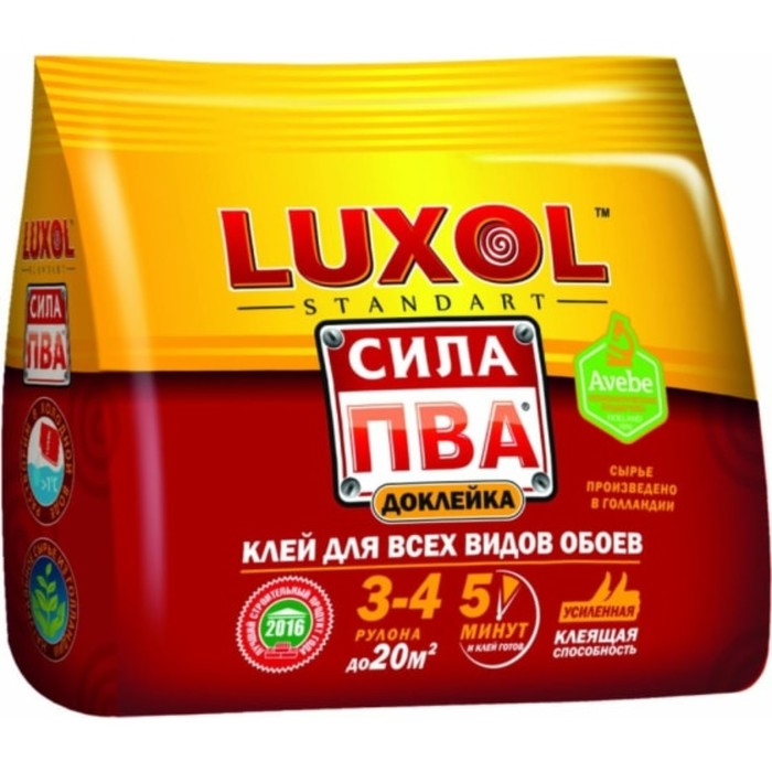 фото Клей обойный luxol, pva, универсальный, для всех видов обоев, пакет, 100 г