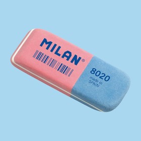 Ластик Milan 8020, 63 х 24 х 9 мм, каучук, двойной с образивом, скошенный, для графита и чернил
