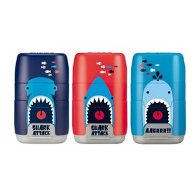 Точилка Milan Compact Shark Attack, 1 отверстие с контейнером, с ластиком, МИКС