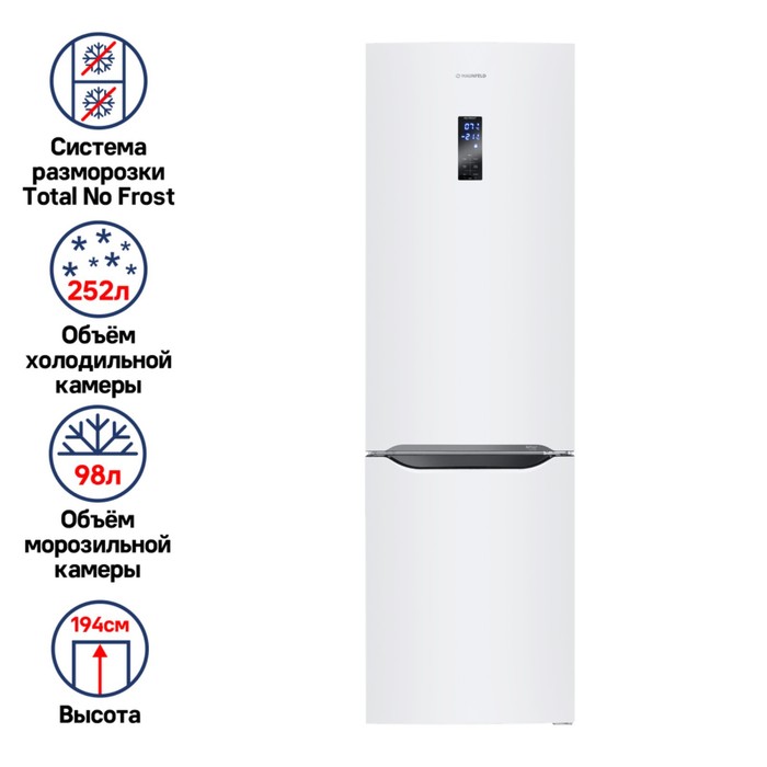 Холодильник-морозильник MAUNFELD MFF195NFW10, класс А +, 350 л, белый холодильник maunfeld mff195nfw10 белый двухкамерный