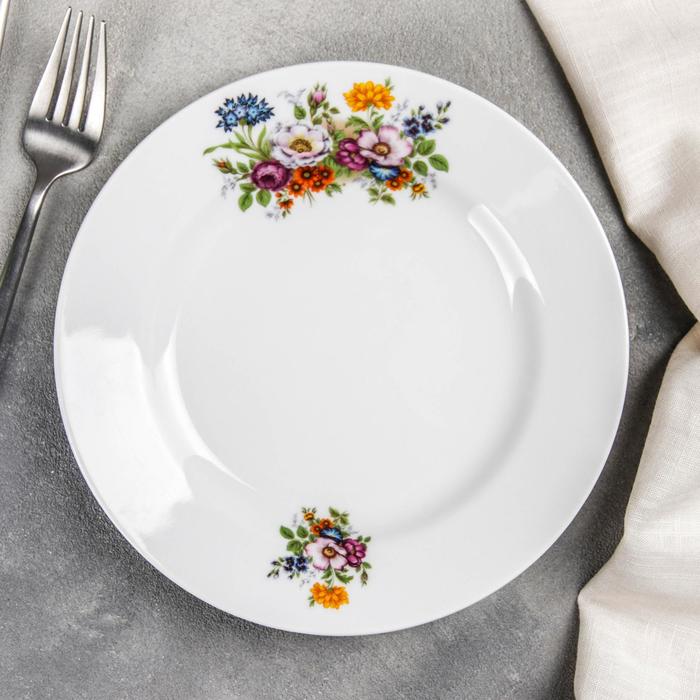 Тарелка фарфоровая «Букет цветов», d=20 см, белая тарелка фарфоровая букет цветов 550 мл d 17 см