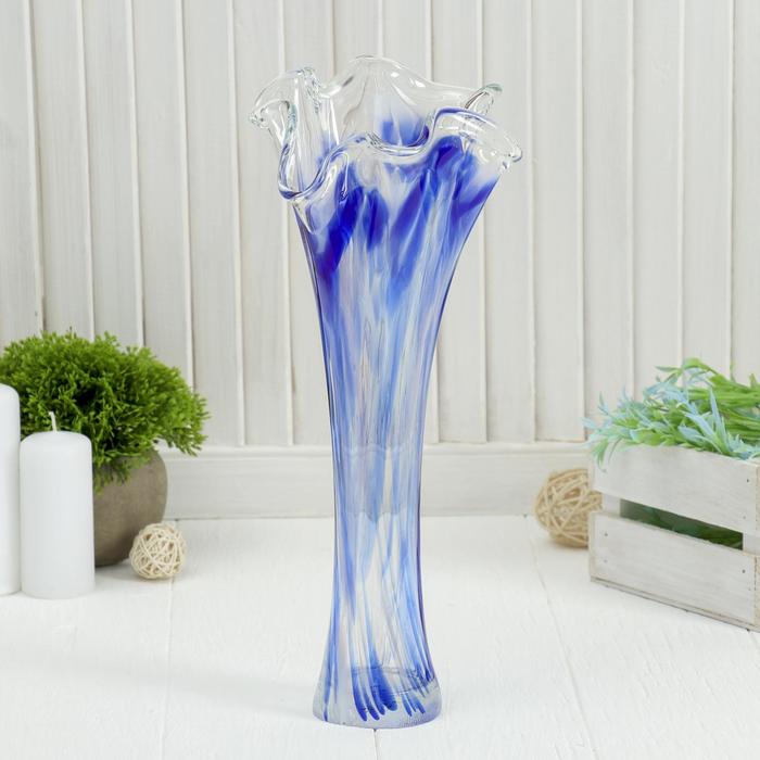 Ваза Волна бело-синяя 28см ваза волна 40 см бело сине марганцевая