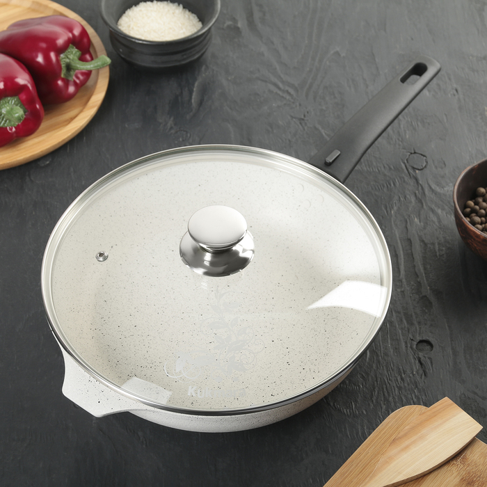 Сковорода 26 см "Традиция. Светлая", стеклянная крышка, съемная ручка