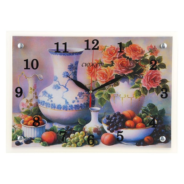 Часы настенные прямоугольные "Вино и фрукты", 25х35 см