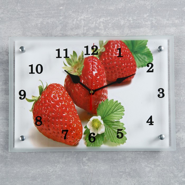 Часы настенные прямоугольные "Клубника", 25х35 см