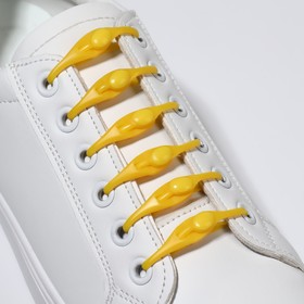 Набор шнурков для обуви, 6 шт, силиконовые, полукруглые, на застёжке, 4 мм, 11 см, цвет жёлтый