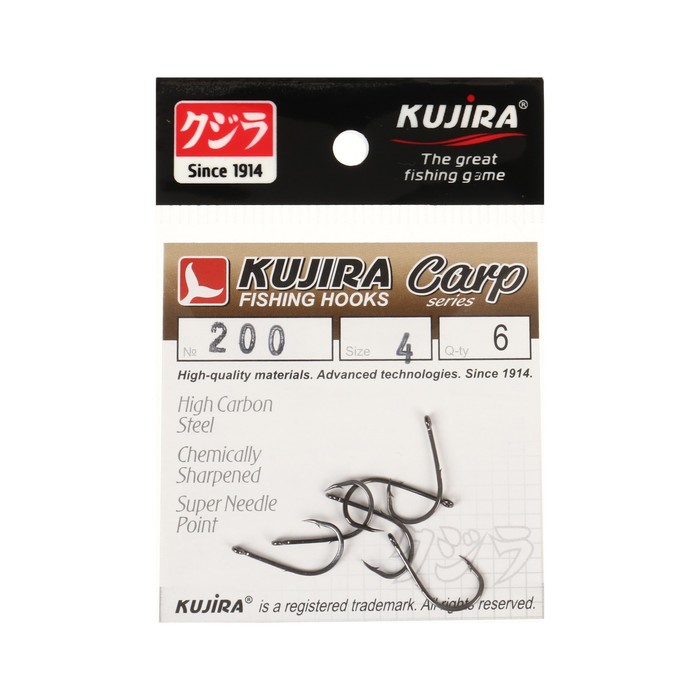 

Крючки карповые Kujira Carp 200, цвет BN, № 4, 6 шт.