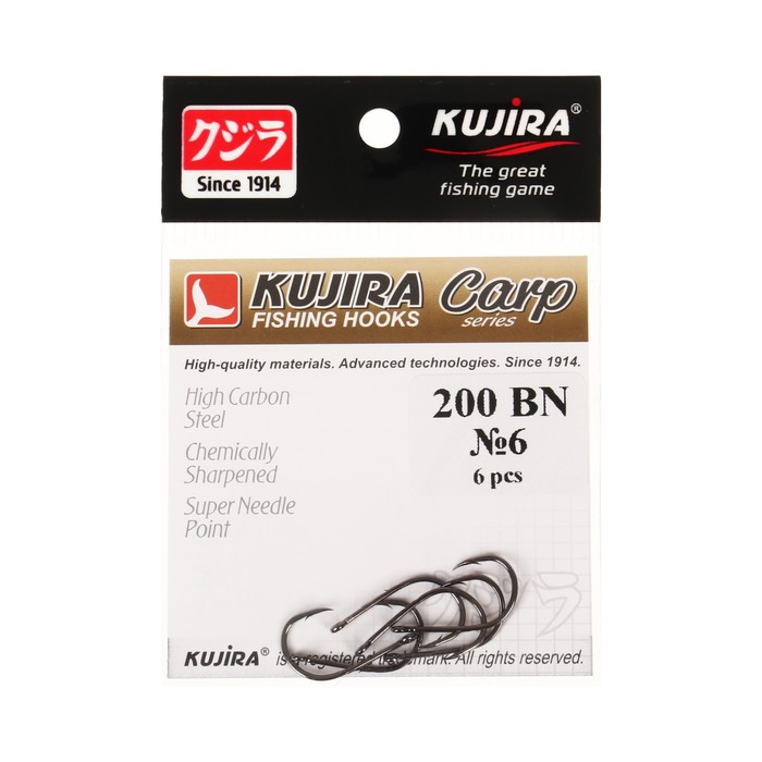 

Крючки карповые Kujira Carp 200, цвет BN, № 6, 6 шт.