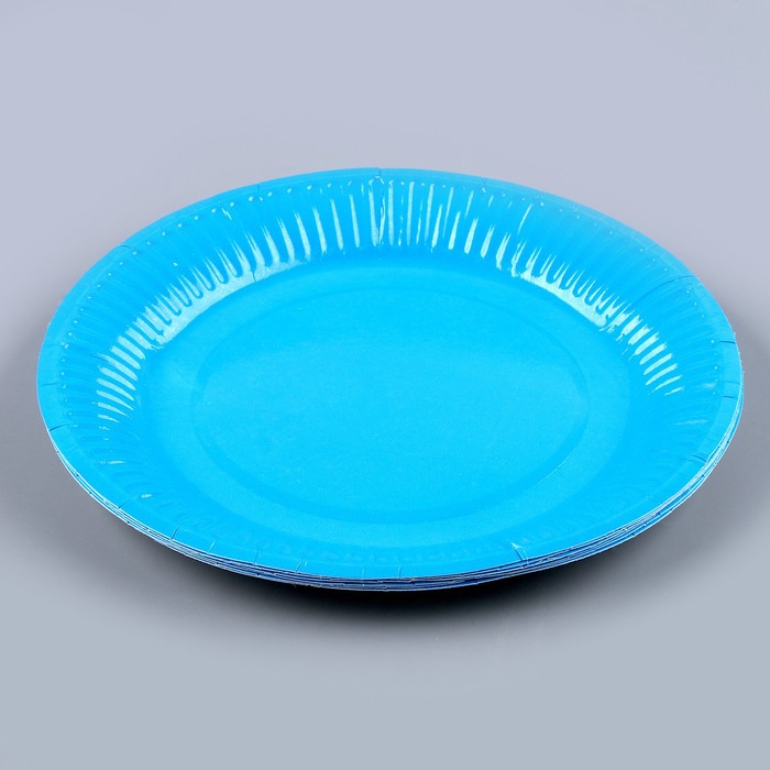 Набор бумажной посуды, 6 тарелок, 6 стаканов, цвет голубой