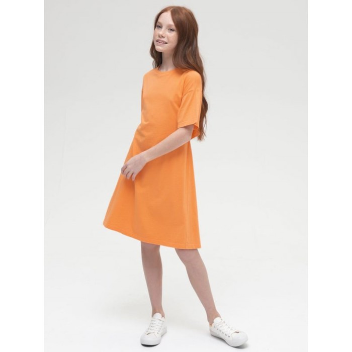 Платье для девочек, рост 128 см, цвет оранжевый