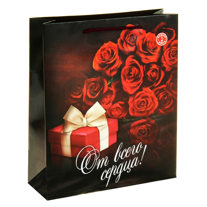 Пакет подарочный вертикальный «Презент от всего сердца», MS 18 × 23 × 8 см