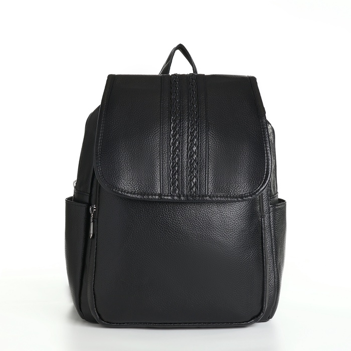 фото Рюкзак женский из искусственной кожи на молнии, 2 кармана, цвет чёрный