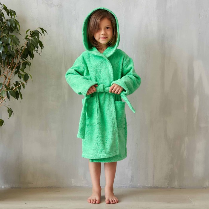 фото Халат махровый детский р-р 34, цв. зеленый, 320 г/м2 хл.100% с airo экономь и я