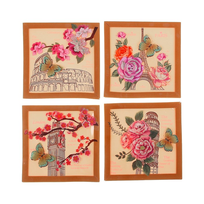 Наклейка интерьерная "Башни и цветы", композиция из 4 шт