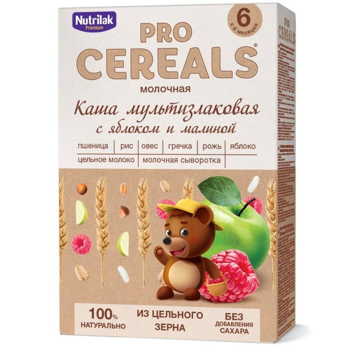 

Каша PROCEREALS молочная мултизлаковая с яблоком и малиной 200г