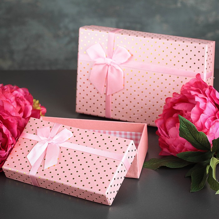 Набор коробок 2в1 "Горошек", розовый, 21 х 14 х 4,5 - 17 х 9,8 х 4,5 см