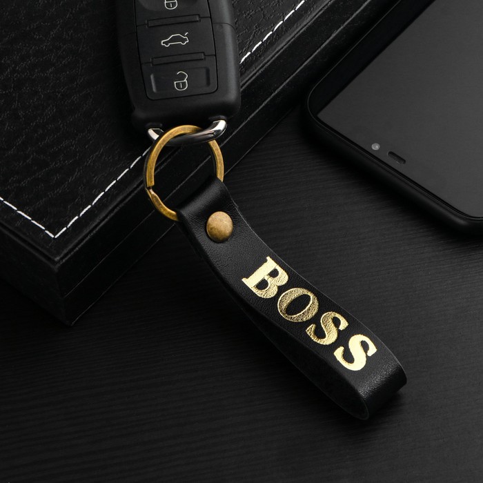 Брелок для автомобильного ключа, ремешок, кожа натуральная, черный, босс БК1ч-23
