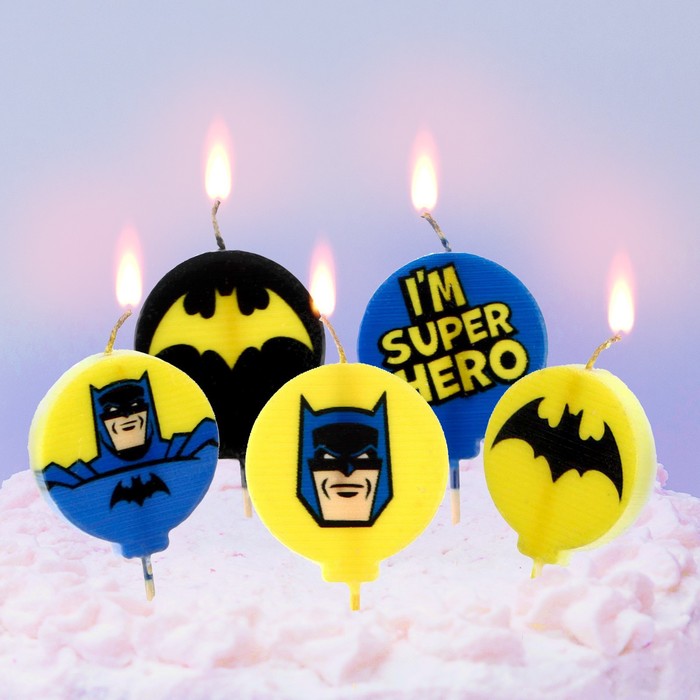 Свеча для торта С Днем Рождения!, 5 штук, Супергерои
