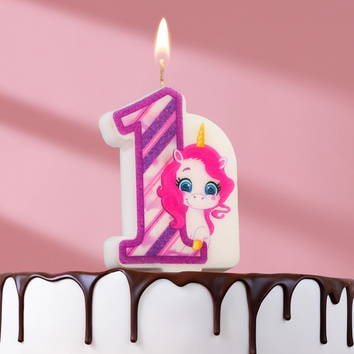 Свеча в торт Единорог, цифра 1, фиолетовая, 6,5 см свеча в торт единорог цифра 1 6 см