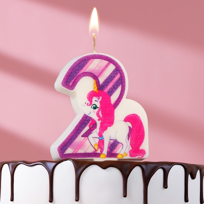 Свеча в торт Единорог, цифра 2, фиолетовая, 6,5 см свеча в торт единорог цифра 1 6 см