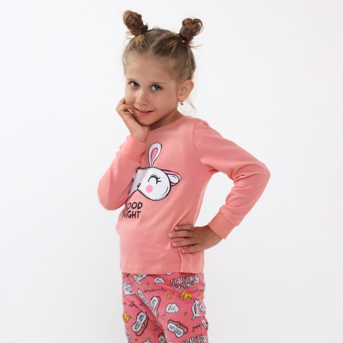 Пижама для девочки (лонгслив/штанишки), цвет розовый/заяц, рост 110 см