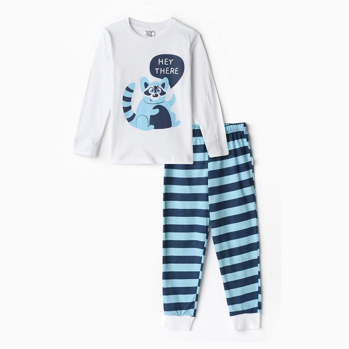 Пижама для мальчика (лонгслив/штанишки), цвет белый/синий/енот, рост 98см пижама для мальчика лонгслив штанишки цвет белый синий енот рост 98см