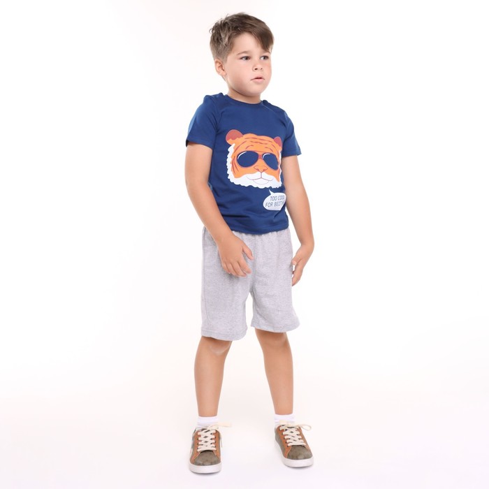 Комплект (футболка, шорты) для мальчика, цвет синий/светло-серый, рост 104-110 см (4 года)