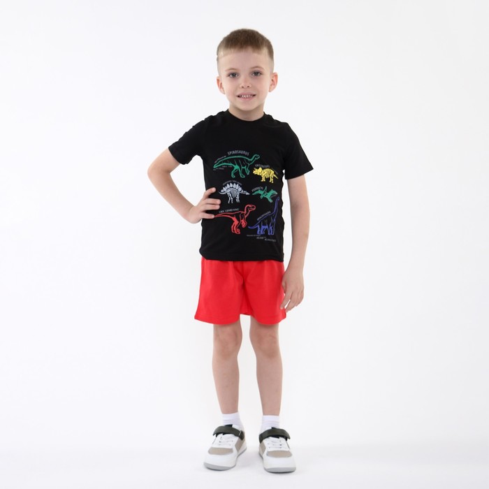 Комплект (футболка, шорты) для мальчика, цвет черный/красный, рост 116-122 см (6 лет) комплект футболка шорты для мальчика цвет молочный оливка рост 116 122 см 6 лет