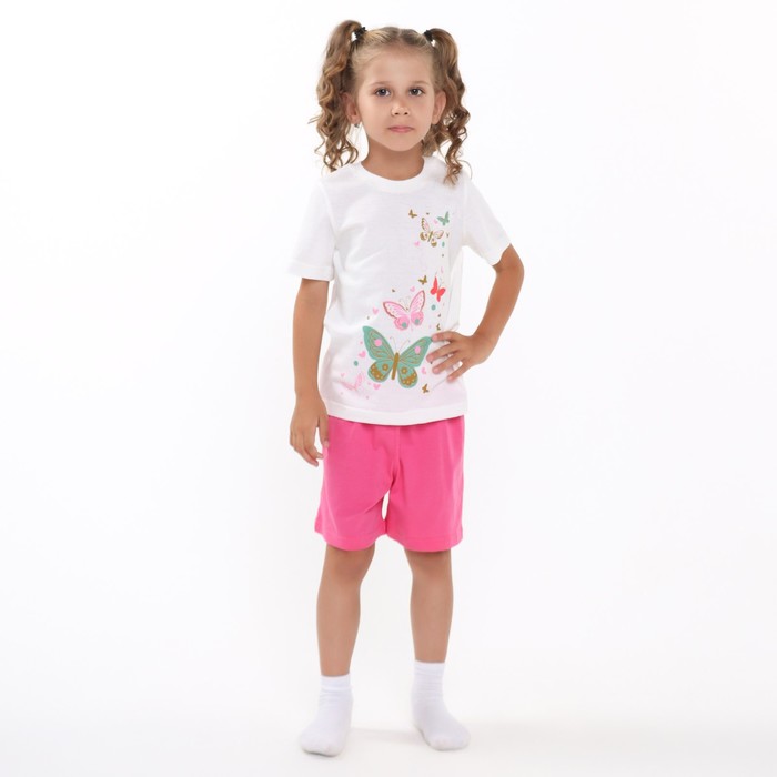 Комплект (футболка, шорты) для девочки, цвет молочный/розовый, рост 98-104 см (3 года)