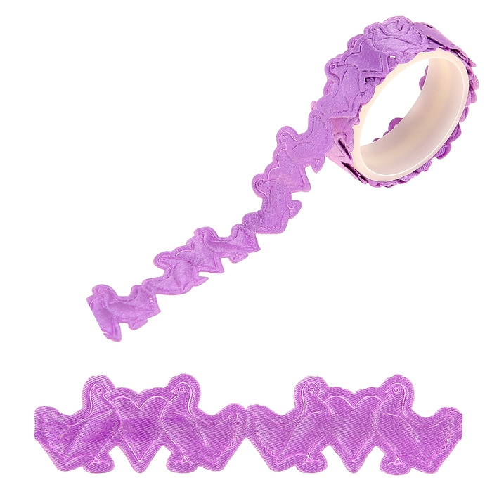 Клейкая лента декоративная текстиль"Голуби с сердцем фиолетовые"