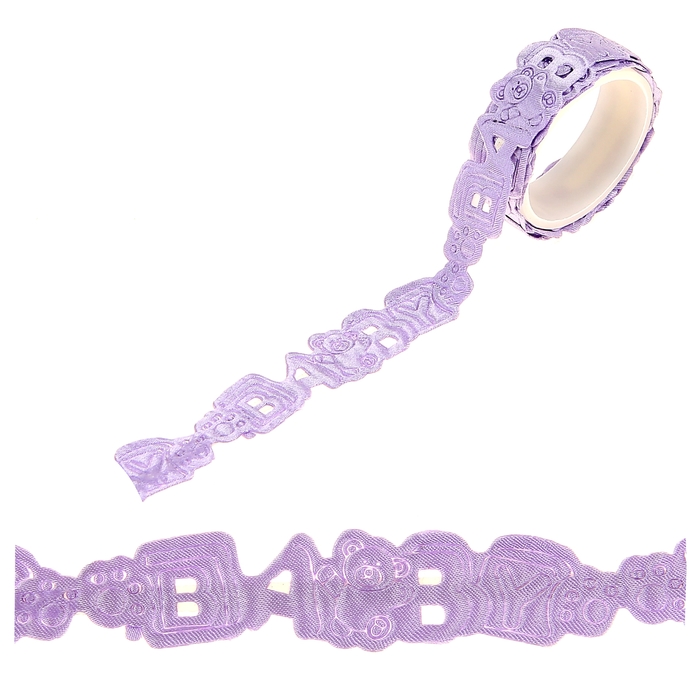 Клейкая лента декоративная текстиль "Фиолетовые буквы"