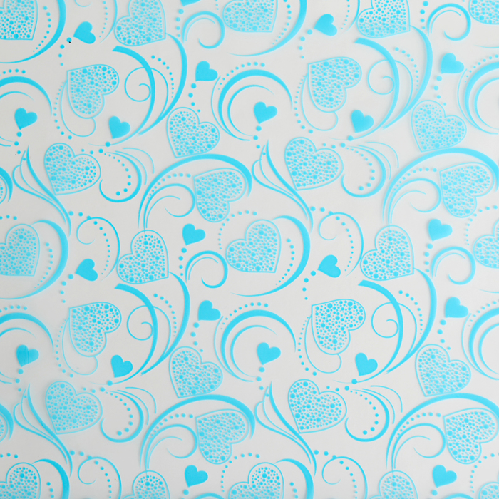 Пленка прозрачная "Ажурные сердечки", цвет голубой, 60 х 60 см
