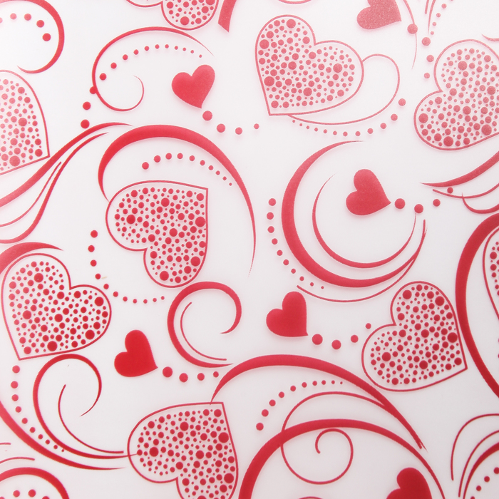 Пленка прозрачная "Ажурные сердечки", цвет бордовый, 60 х 60 см