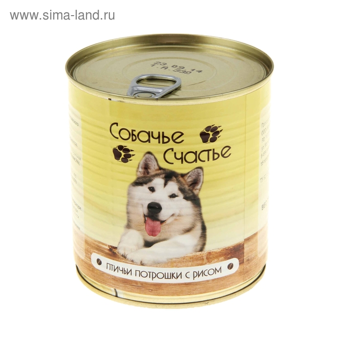 

Влажный корм "Собачье счастье" птичьи потрошки с рисом , ж/б, 750 г
